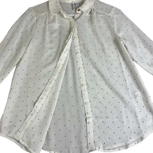 Elle Blouse Womens XS Button Up White Sheer Polka Dot Long Sleeve Office Career - Picture 2 of 12